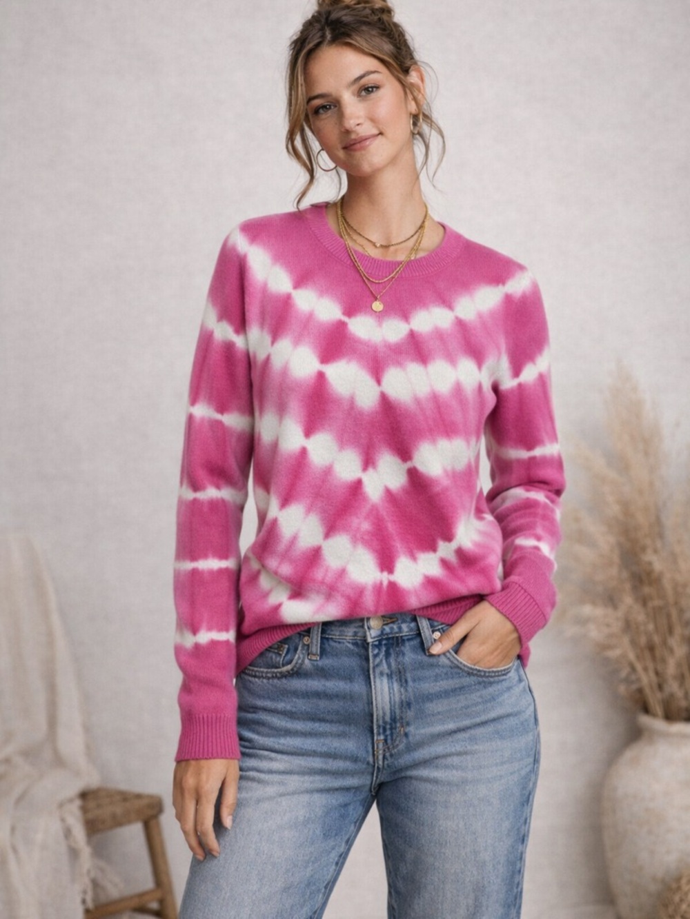 J. Crew Pink Tie Dye Cashmere Sweater Soft Cozy‎ Crewneck Pullover